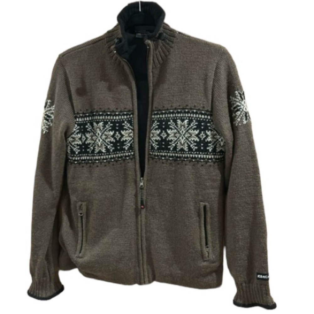Icewear 100% Wool Zip Up Ski Sweater Olive Green Women size M